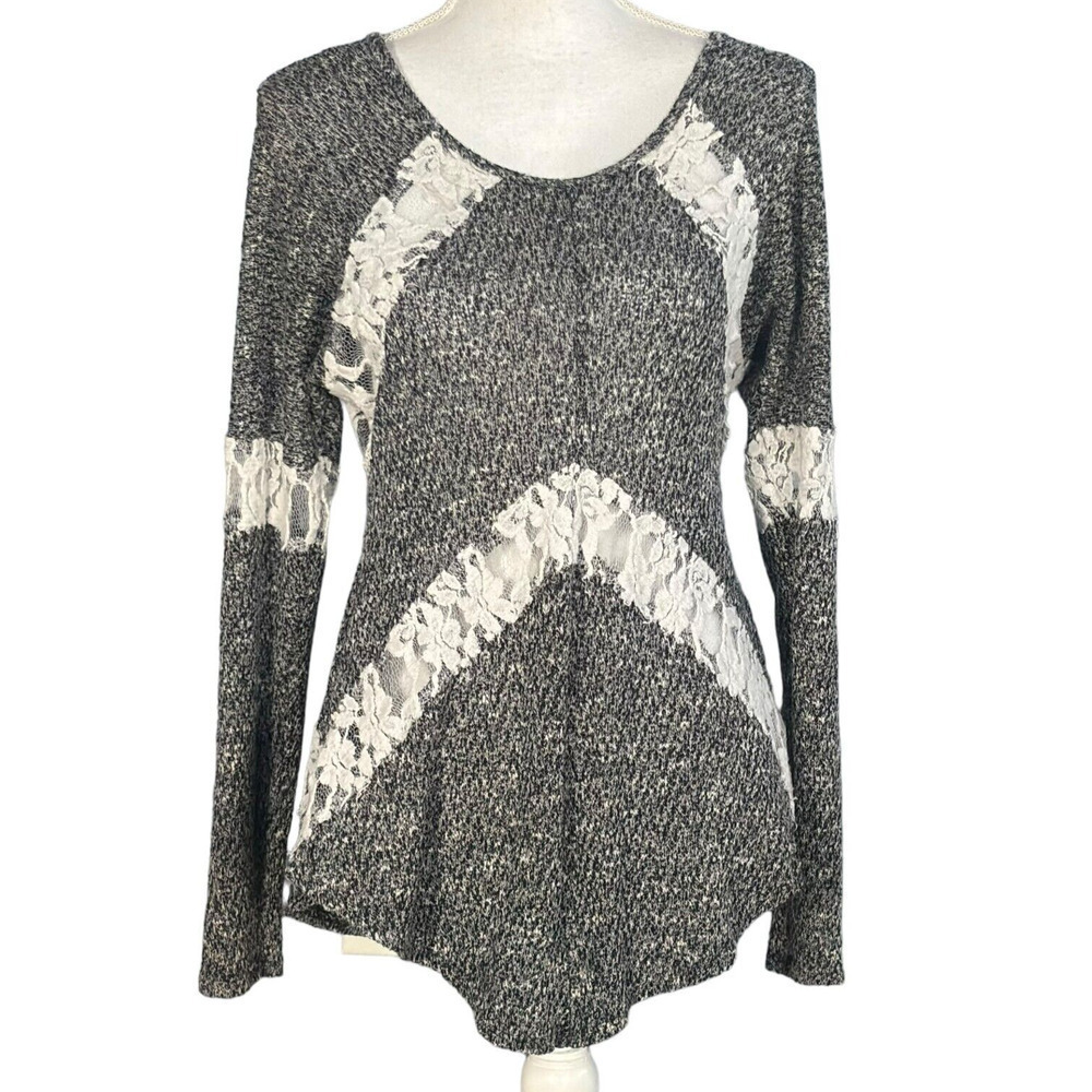 T Party Tunic Top Size Medium Lace Gray Sheer Flowy Festival Whimsigoth Boho - Picture 2 of 9